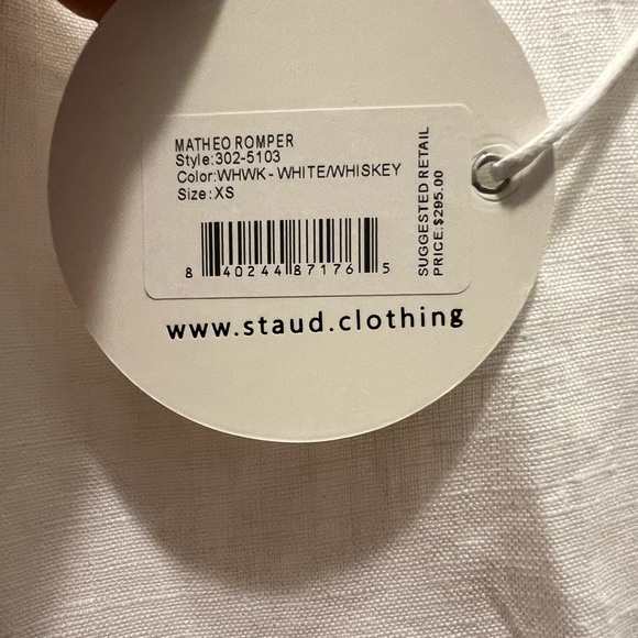 Staud Matheo Linen Leather Trim Romper in White Whiskey NWT - Picture 14 of 14